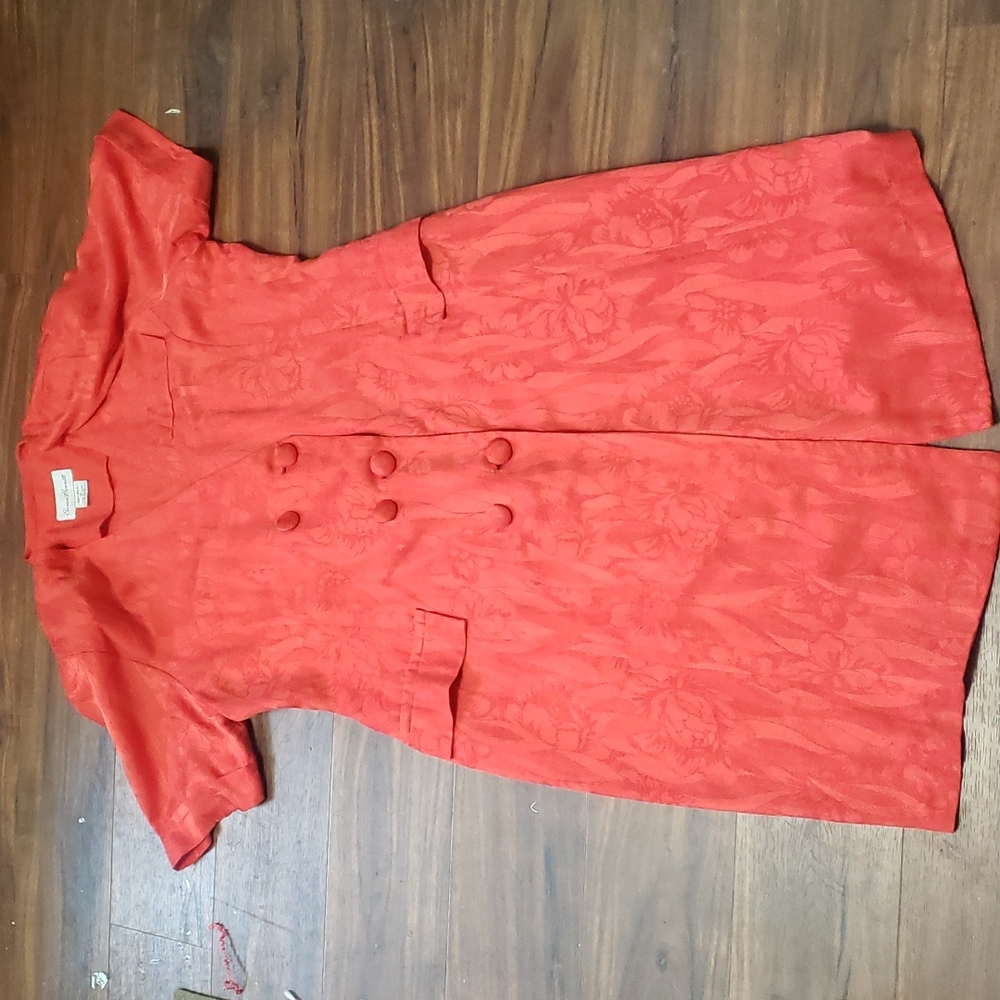 Vintage Susan Bennett Dress 100% silk red button front size 14